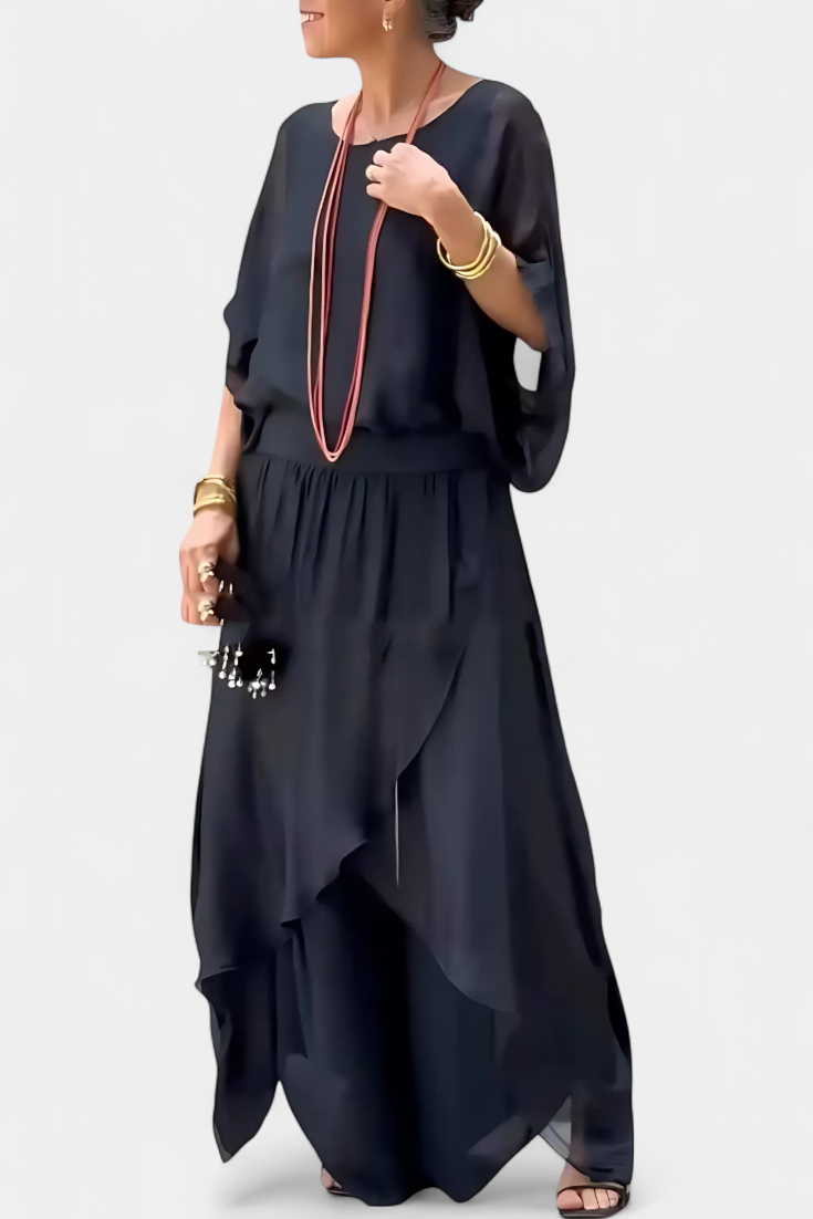 Maravilla Ρευστό Σετ Δύο Τεμαχίων με Χαλαρό Τοπ και Ασύμμετρη Φούστα