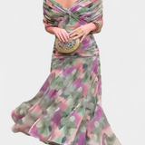 Alondra Μακρύ Φόρεμα με Φλοράλ Φανταχτερό Σχέδιο και Ντεκολτέ