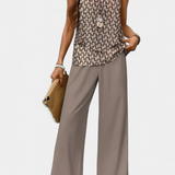 Martina Κομψό Boho Σετ χωρίς Μανίκια με Ίσιο Παντελόνι με Μοτίβο