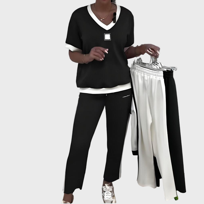 Γυναικείο Σετ με Τοπ και Παντελόνι με V Ντεκολτέ