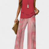 Martina Κομψό Boho Σετ χωρίς Μανίκια με Ίσιο Παντελόνι με Μοτίβο