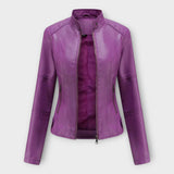 Μοντέρνο Κοντό Δερμάτινο Μπουφάν με Φερμουάρ