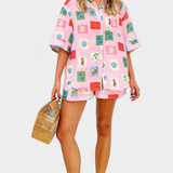 Mariluz Σετ με Πουκάμισο και Σορτς με Ροζ Στάμπα