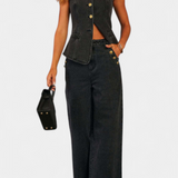 Ludovica Τζιν Σετ με Εφαρμοστό Γιλέκο και Παντελόνι με Φαρδύ Μπατζάκι