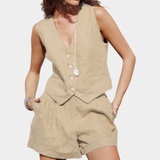 Σετ με Γιλέκο και Σορτς από Λινό Βαμβάκι