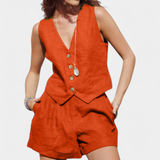 Σετ με Γιλέκο και Σορτς από Λινό Βαμβάκι