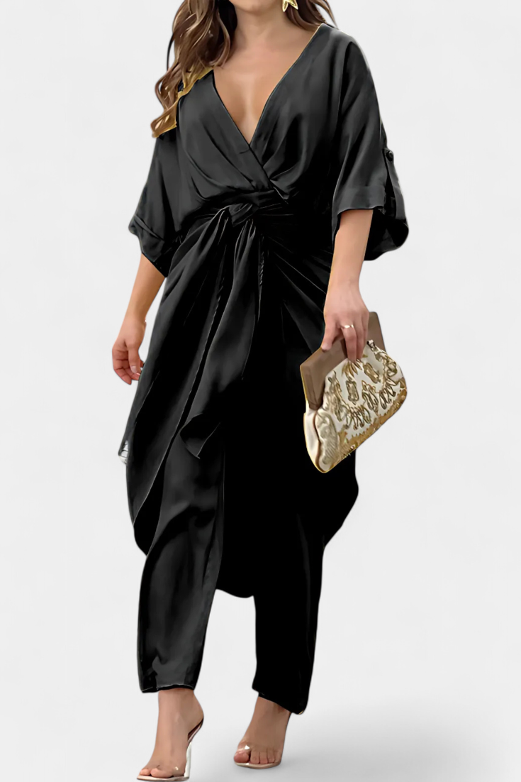 Mayleen Σταυρωτό Σετ με Μπροστινό Φιόγκο και Ίσιο Παντελόνι