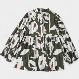 Filomena Μπλούζα με Μισό Κουμπιά, Φουσκωτά Μανίκια και Αφηρημένο Φλοράλ Σχέδιο