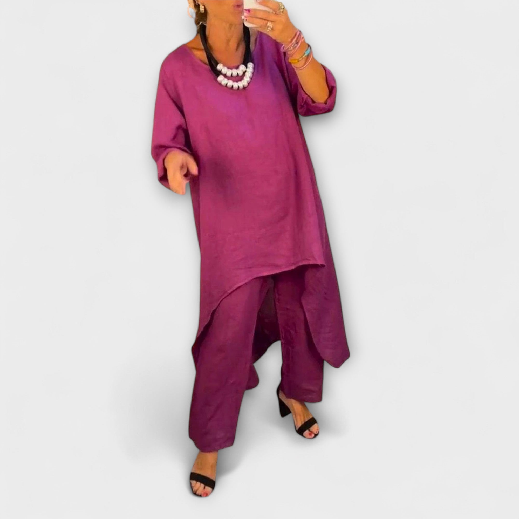 Tabea - Λινό φόρεμα με στρογγυλή λαιμόκοψη