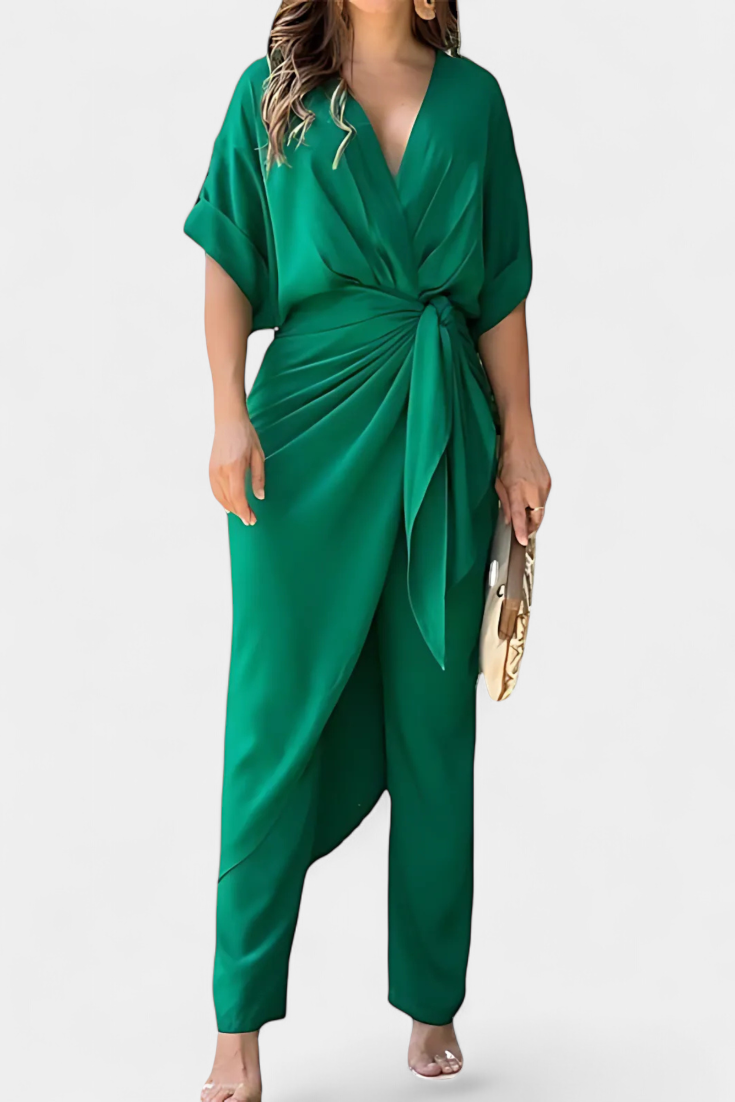 Mayleen Σταυρωτό Σετ με Μπροστινό Φιόγκο και Ίσιο Παντελόνι