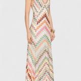 Agustina Μακρύ δαντελένιο φόρεμα με ντεκολτέ σε V και ζιγκ-ζαγκ μοτίβο