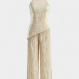 Pilarica Κομψό Πλισέ Σετ με Ασύμμετρο Τοπ και Ρευστό Παντελόνι