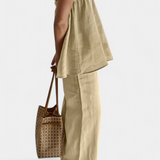 Lía Καλοκαιρινό Σετ με Αέρινο Τοπ και Φαρδύ Παντελόνι