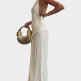 Pilarica Κομψό Πλισέ Σετ με Ασύμμετρο Τοπ και Ρευστό Παντελόνι