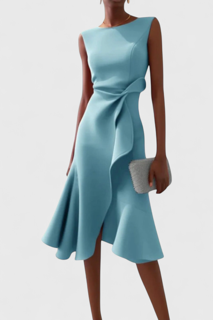 Claudia Μίντι Ασύμμετρο Φόρεμα με Κομψές Πιέτες