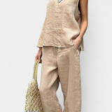 Leona Αμάνικο Σετ με Γιλέκο και Παντελόνι από Βαμβάκι και Λινό