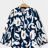 Filomena Μπλούζα με Μισό Κουμπιά, Φουσκωτά Μανίκια και Αφηρημένο Φλοράλ Σχέδιο