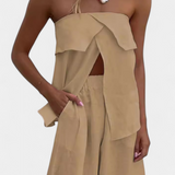 Oriana Στράπλες Σετ με Φούστα με Σκίσιμο σε Μονόχρωμο Σχέδιο