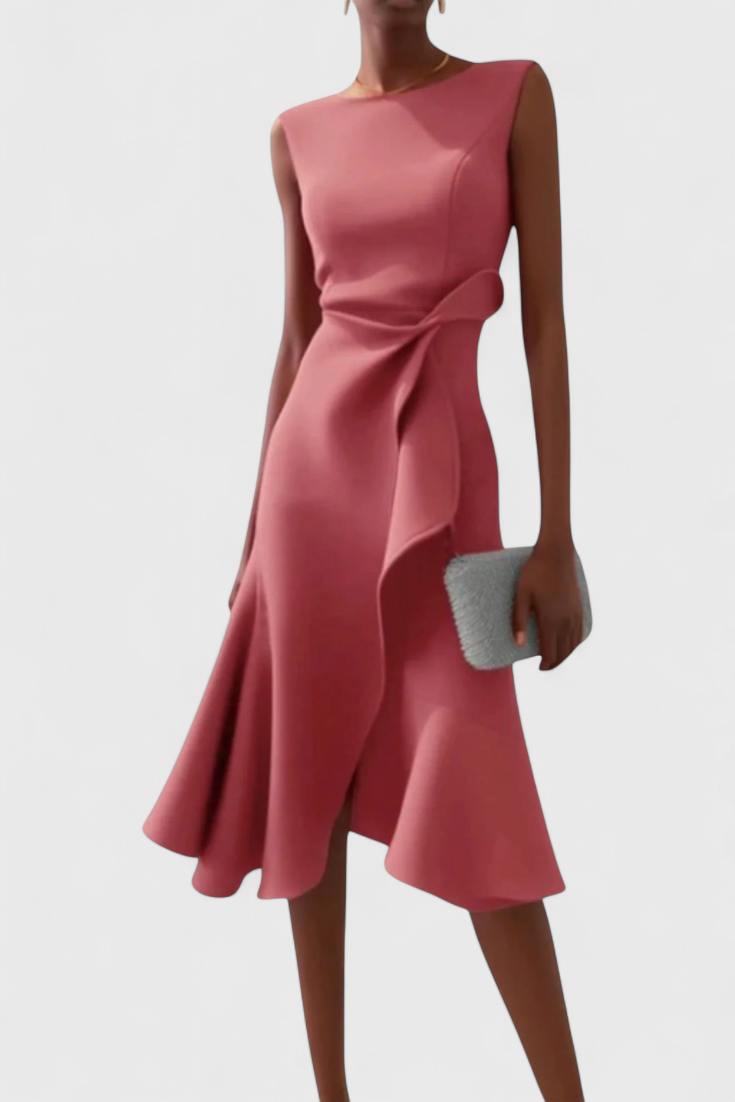 Claudia Μίντι Ασύμμετρο Φόρεμα με Κομψές Πιέτες