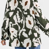 Filomena Μπλούζα με Μισό Κουμπιά, Φουσκωτά Μανίκια και Αφηρημένο Φλοράλ Σχέδιο