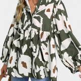 Filomena Μπλούζα με Μισό Κουμπιά, Φουσκωτά Μανίκια και Αφηρημένο Φλοράλ Σχέδιο