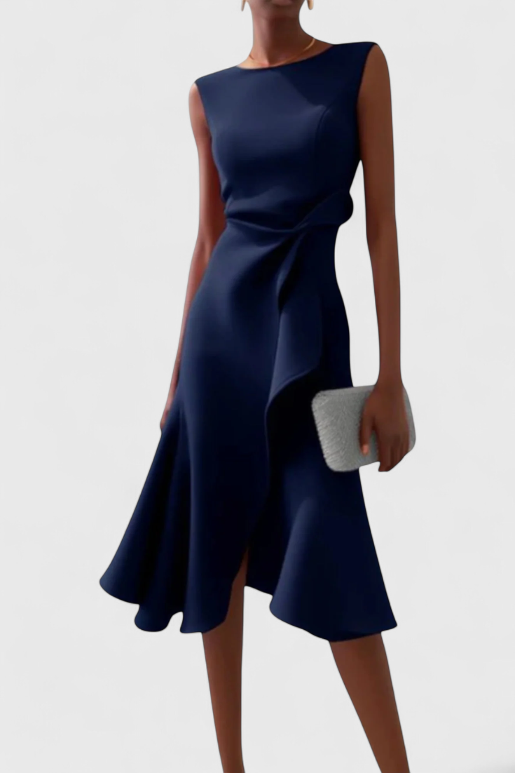 Claudia Μίντι Ασύμμετρο Φόρεμα με Κομψές Πιέτες