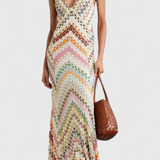 Agustina Μακρύ δαντελένιο φόρεμα με ντεκολτέ σε V και ζιγκ-ζαγκ μοτίβο