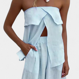 Oriana Στράπλες Σετ με Φούστα με Σκίσιμο σε Μονόχρωμο Σχέδιο