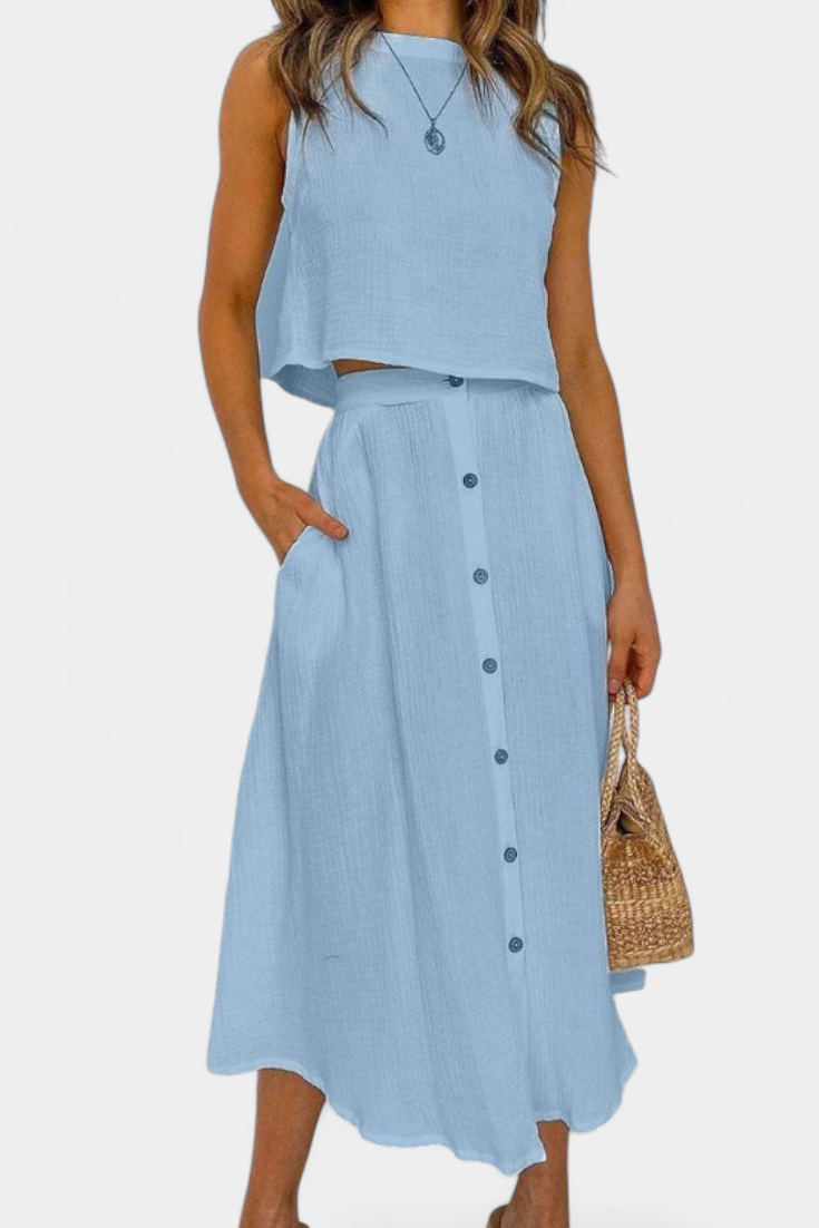 Naha Σετ από Βαμβάκι με Γιλέκο και Κουμπιά Μπροστά