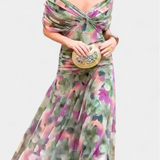 Alondra Μακρύ Φόρεμα με Φλοράλ Φανταχτερό Σχέδιο και Ντεκολτέ