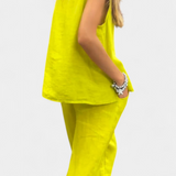 Leona Αμάνικο Σετ με Γιλέκο και Παντελόνι από Βαμβάκι και Λινό