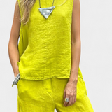 Leona Αμάνικο Σετ με Γιλέκο και Παντελόνι από Βαμβάκι και Λινό