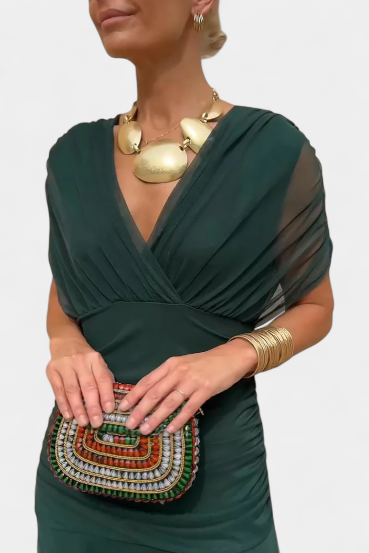 Alondra Μακρύ Φόρεμα με Φλοράλ Φανταχτερό Σχέδιο και Ντεκολτέ