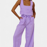 Pascuala Λινό Σετ Δύο Τεμαχίων με Αμάνικη Μπλούζα και Αέρινο Παντελόνι