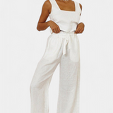 Pascuala Λινό Σετ Δύο Τεμαχίων με Αμάνικη Μπλούζα και Αέρινο Παντελόνι