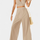 Valentina Σετ με Δαντελένιο Γιλέκο με Ανοιχτή Πλάτη και Φαρδύ Παντελόνι