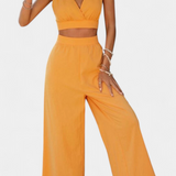 Valentina Σετ με Δαντελένιο Γιλέκο με Ανοιχτή Πλάτη και Φαρδύ Παντελόνι