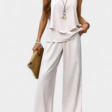 Martina Κομψό Boho Σετ χωρίς Μανίκια με Ίσιο Παντελόνι με Μοτίβο