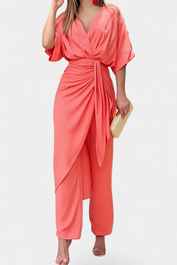 Mayleen Σταυρωτό Σετ με Μπροστινό Φιόγκο και Ίσιο Παντελόνι