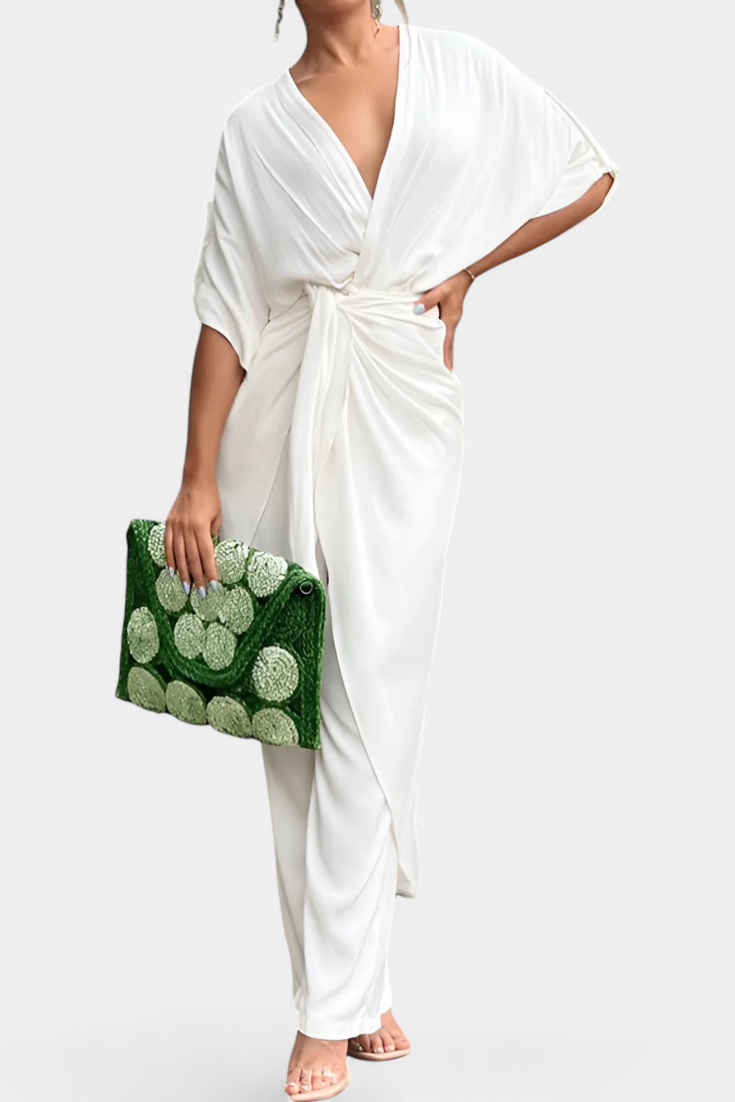 Mayleen Σταυρωτό Σετ με Μπροστινό Φιόγκο και Ίσιο Παντελόνι